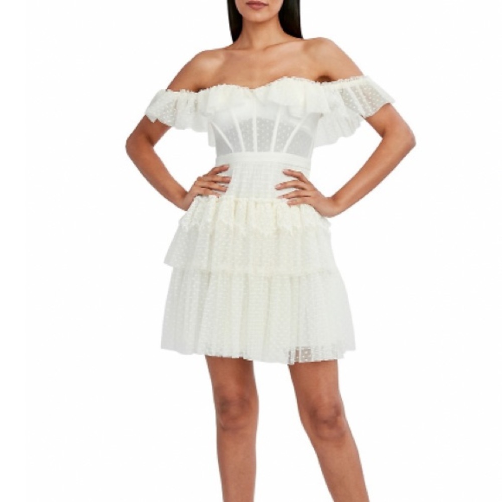 NWT BCBGMaxazria White Off-The-Shoulder Corset Minidress